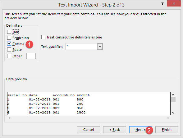 cửa sổ text import wizard trong excel nâng cao
